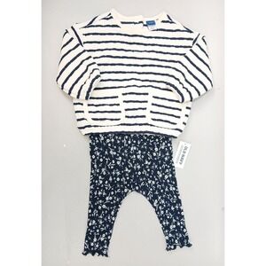 Old Navy 2pc Outfit Set Baby Girls 3-6M Navy White Striped Floral